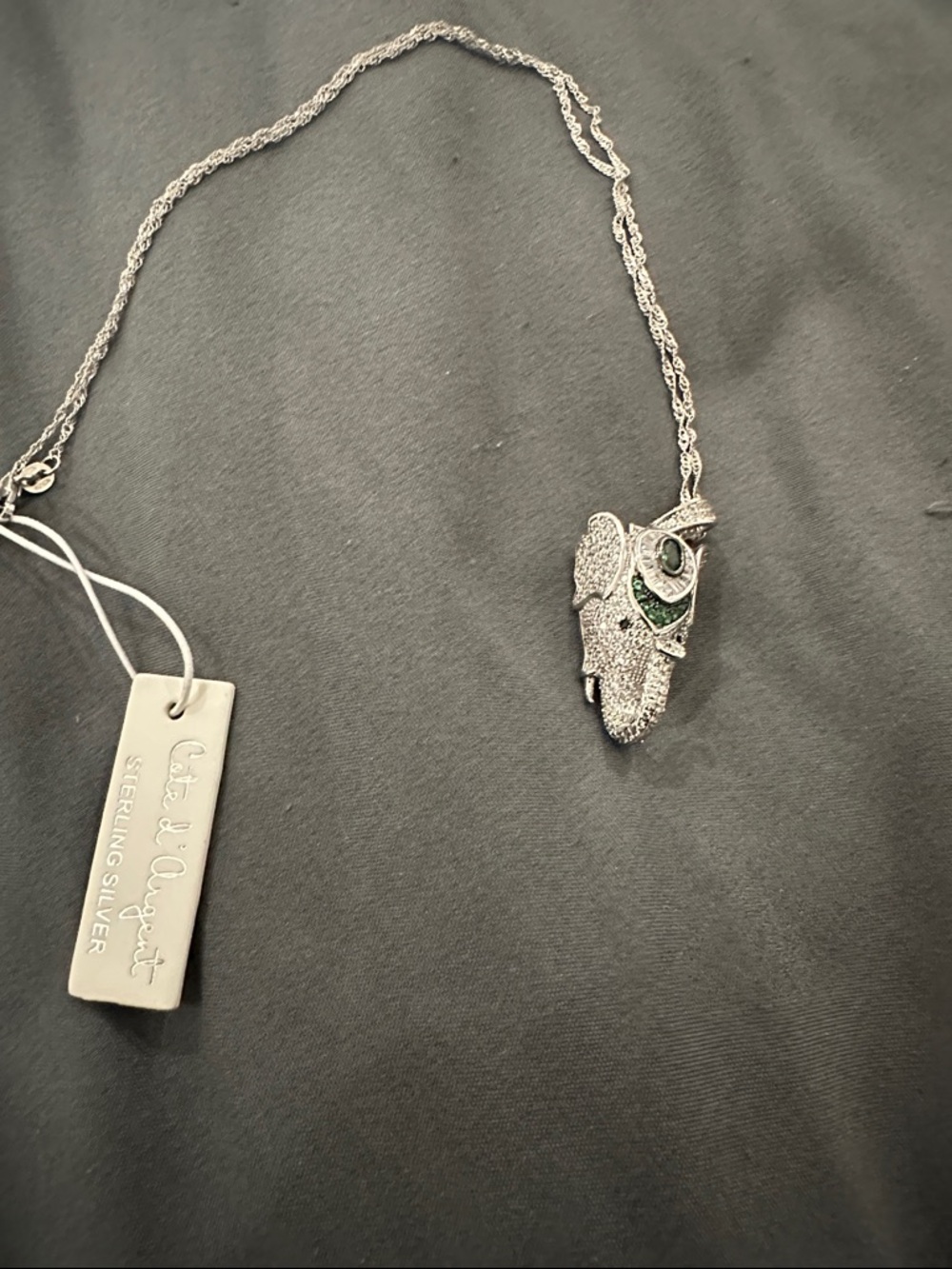 Sterling Silver Crystal Swan Pendant Necklace - Green Accent